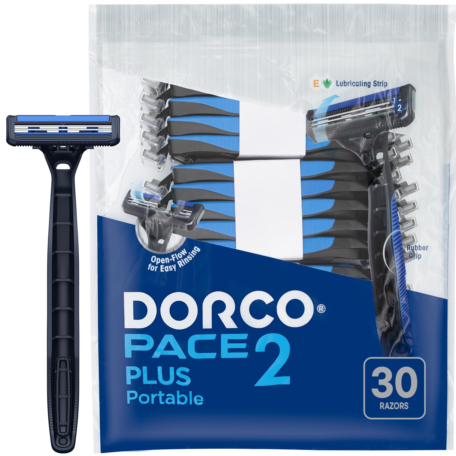 Dorco Pace 2 Plus: emballage de 30 rasoirs pratique pour l'usage quotidien.