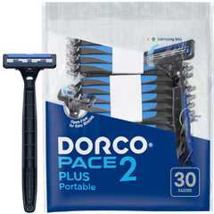 Dorco Pace 2 Plus: emballage de 30 rasoirs pratique pour l'usage quotidien.