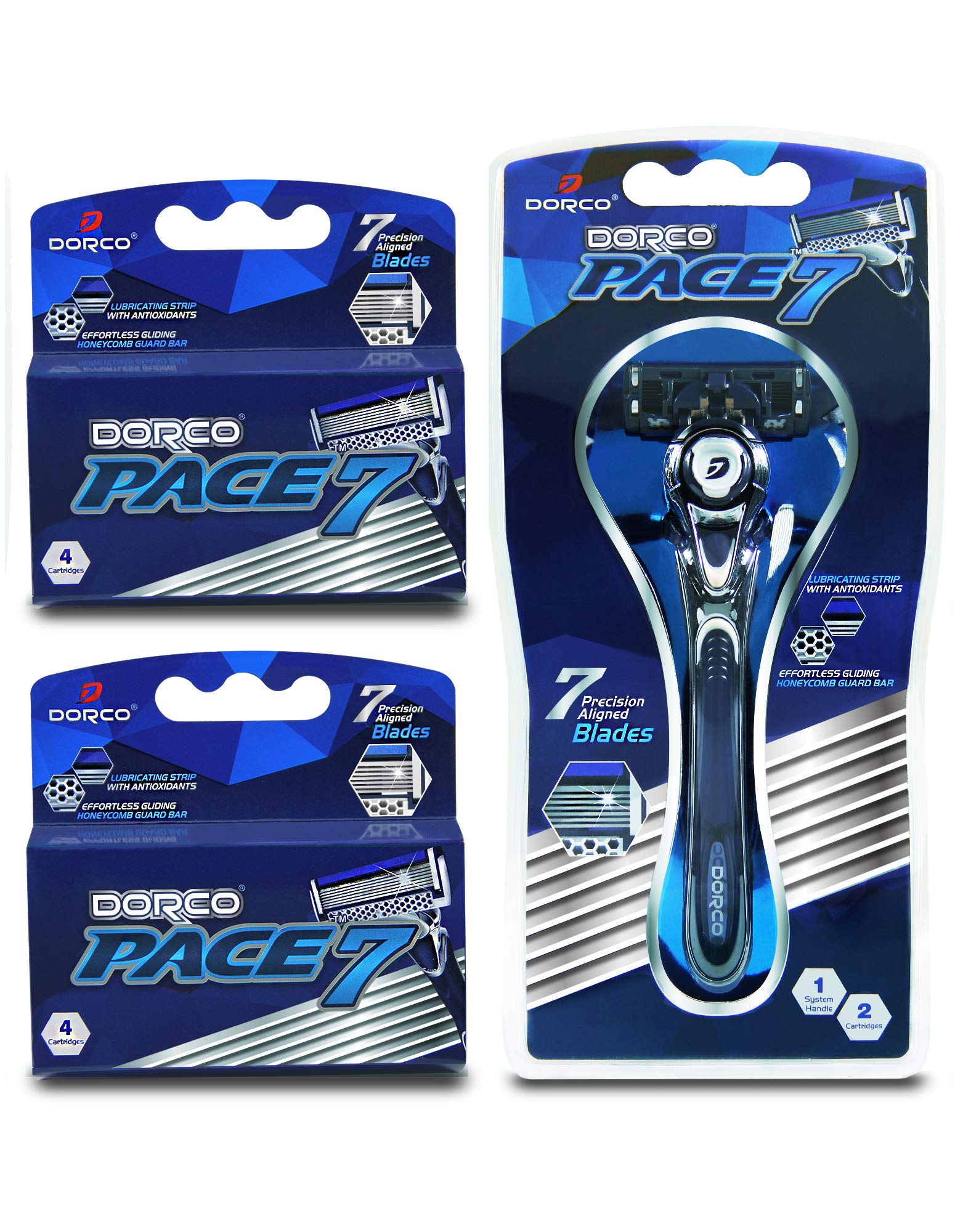 Dorco Pace 7 avec sept lames courbes pour un rasage précis et confortable.