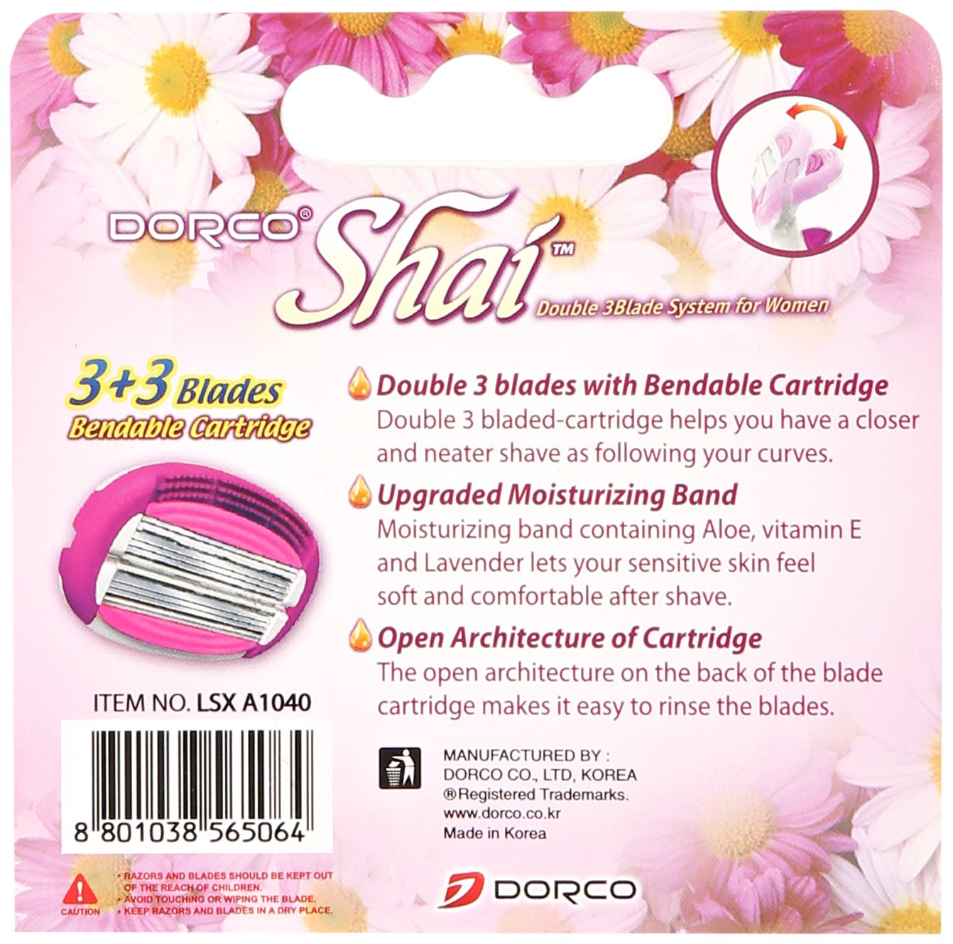Dorco Shai 4 cartouches pour l'usage quotidien, remplacement rapide et fiable.