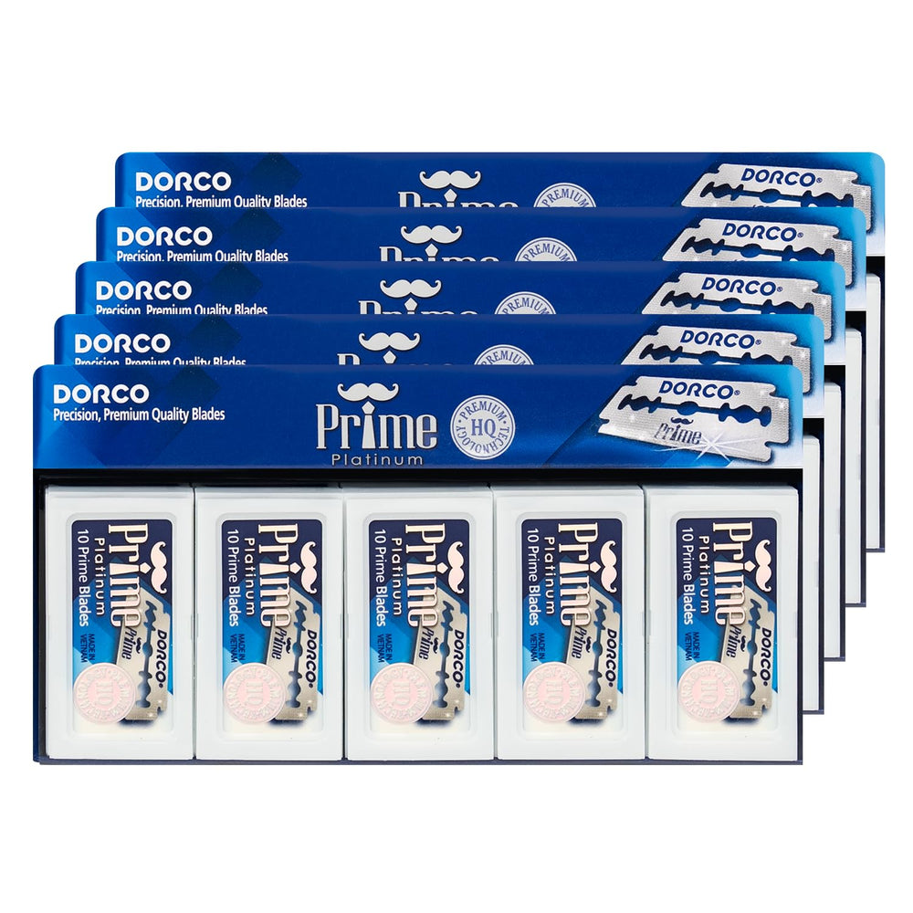 Emballage pratique Dorco STP301 Prime Platinum pour réapprovisionnement rapide.