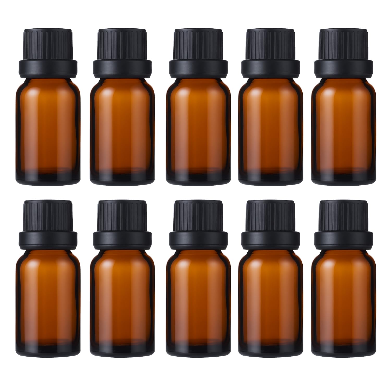 Doromy – Bouteille ambrée 10 ml avec bouchon noir, protège les huiles du UV