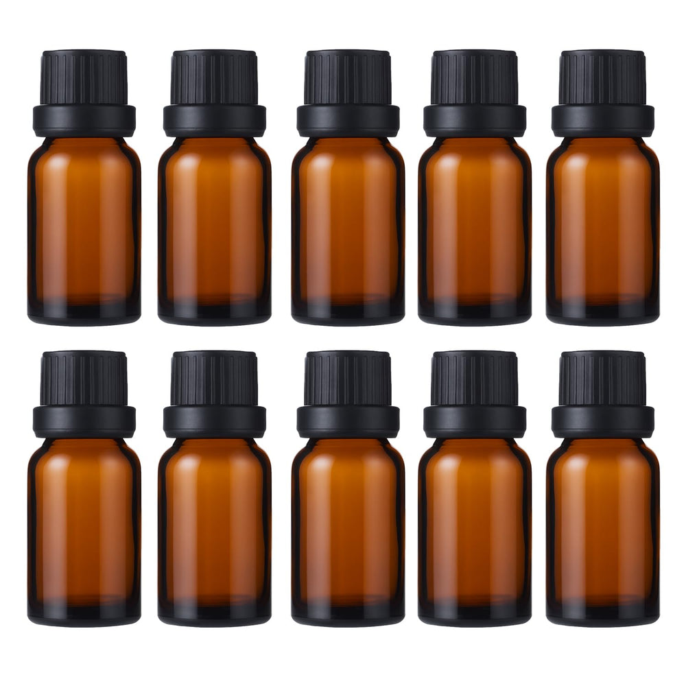 Doromy – Bouteille ambrée 10 ml avec bouchon noir, protège les huiles du UV