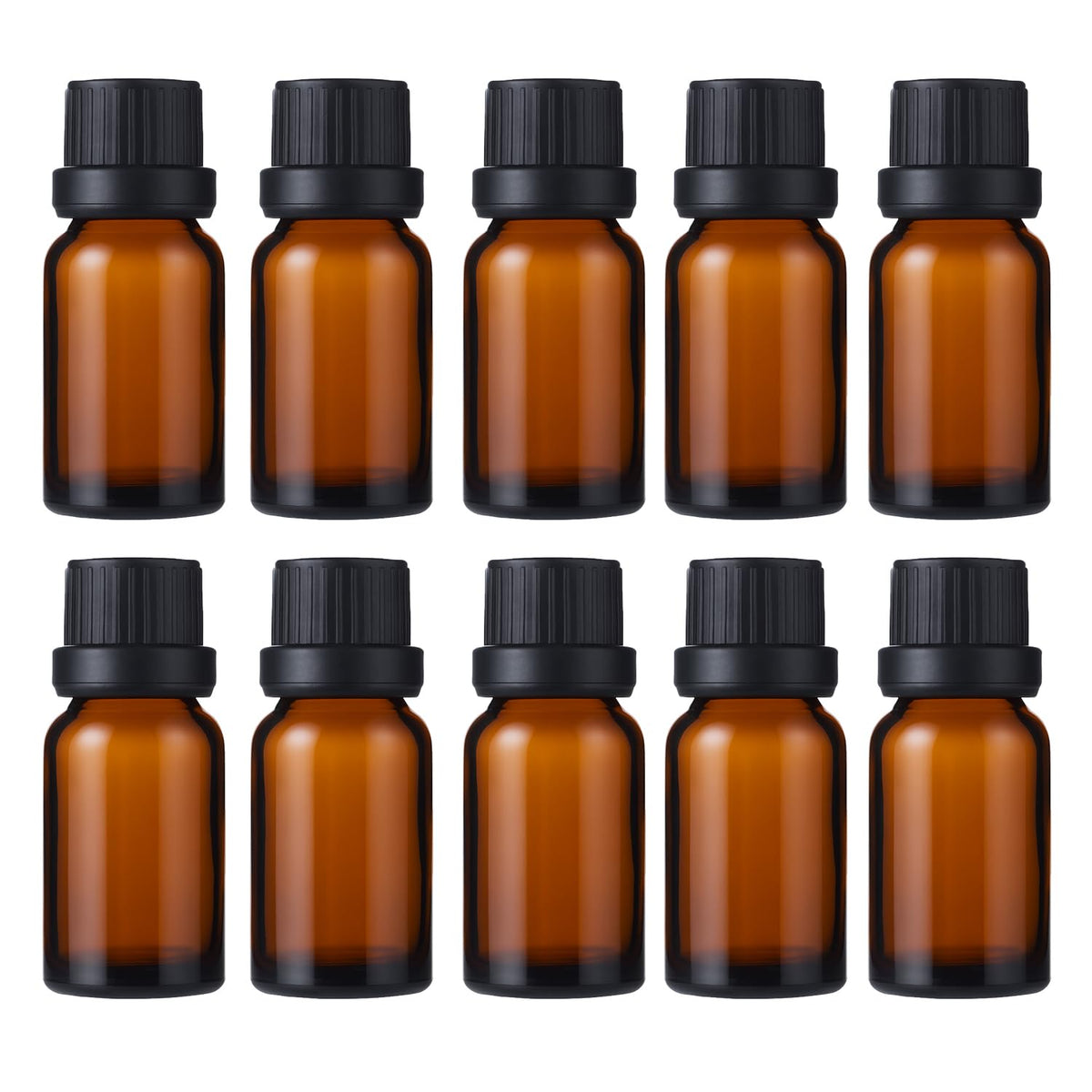 Doromy – Bouteille ambrée 10 ml avec bouchon noir, protège les huiles du UV