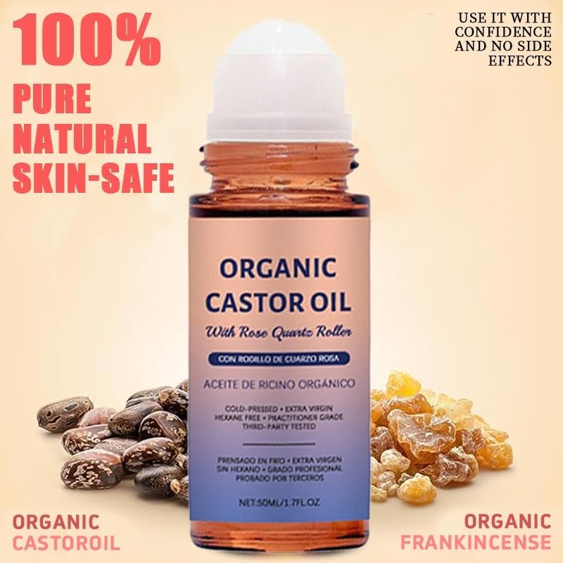 Emballage pratique Dosoecse huile ricin bio pour routine beauté quotidienne.