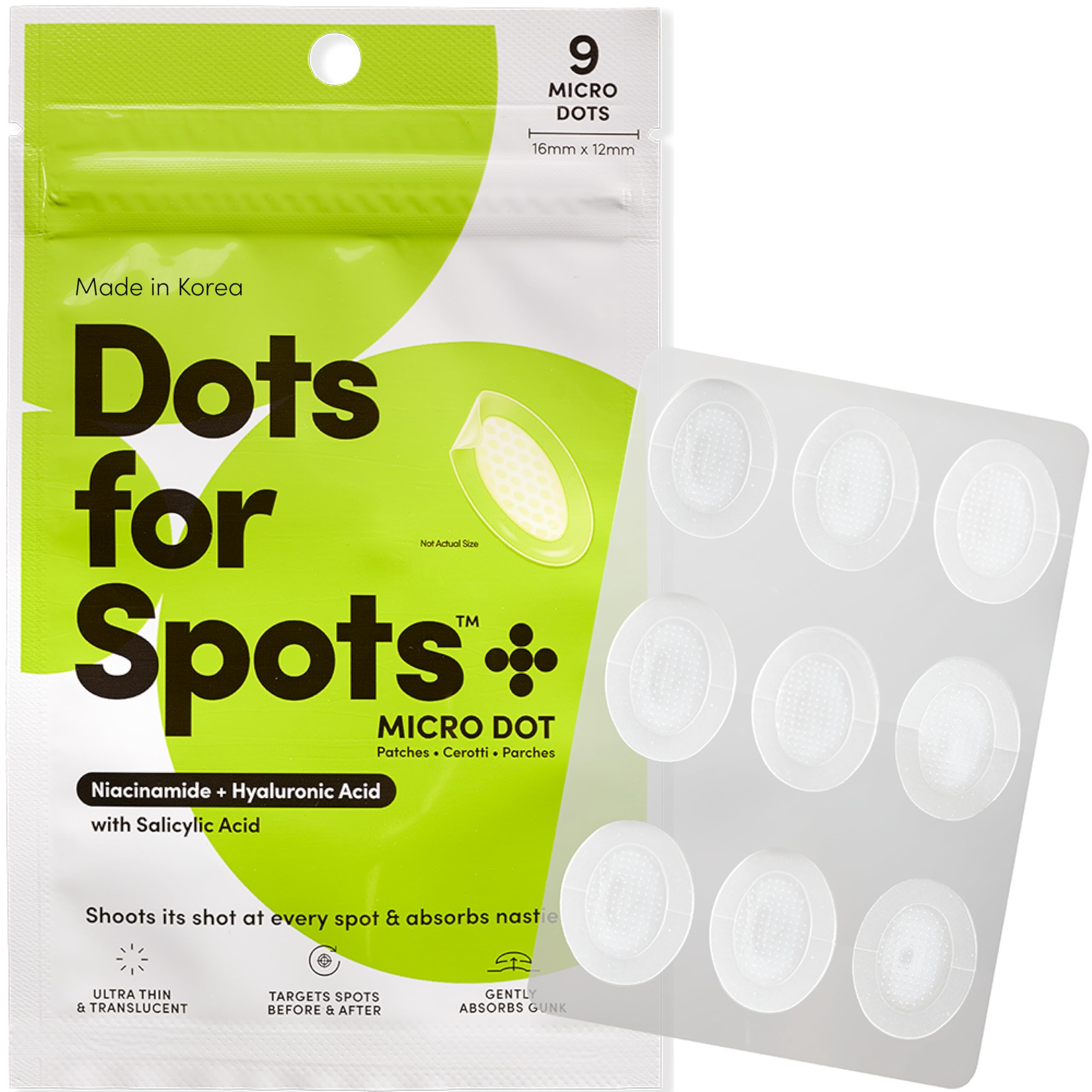 Dots for Spots patchs microdards sur le visage ciblent les imperfections pour une peau plus nette.