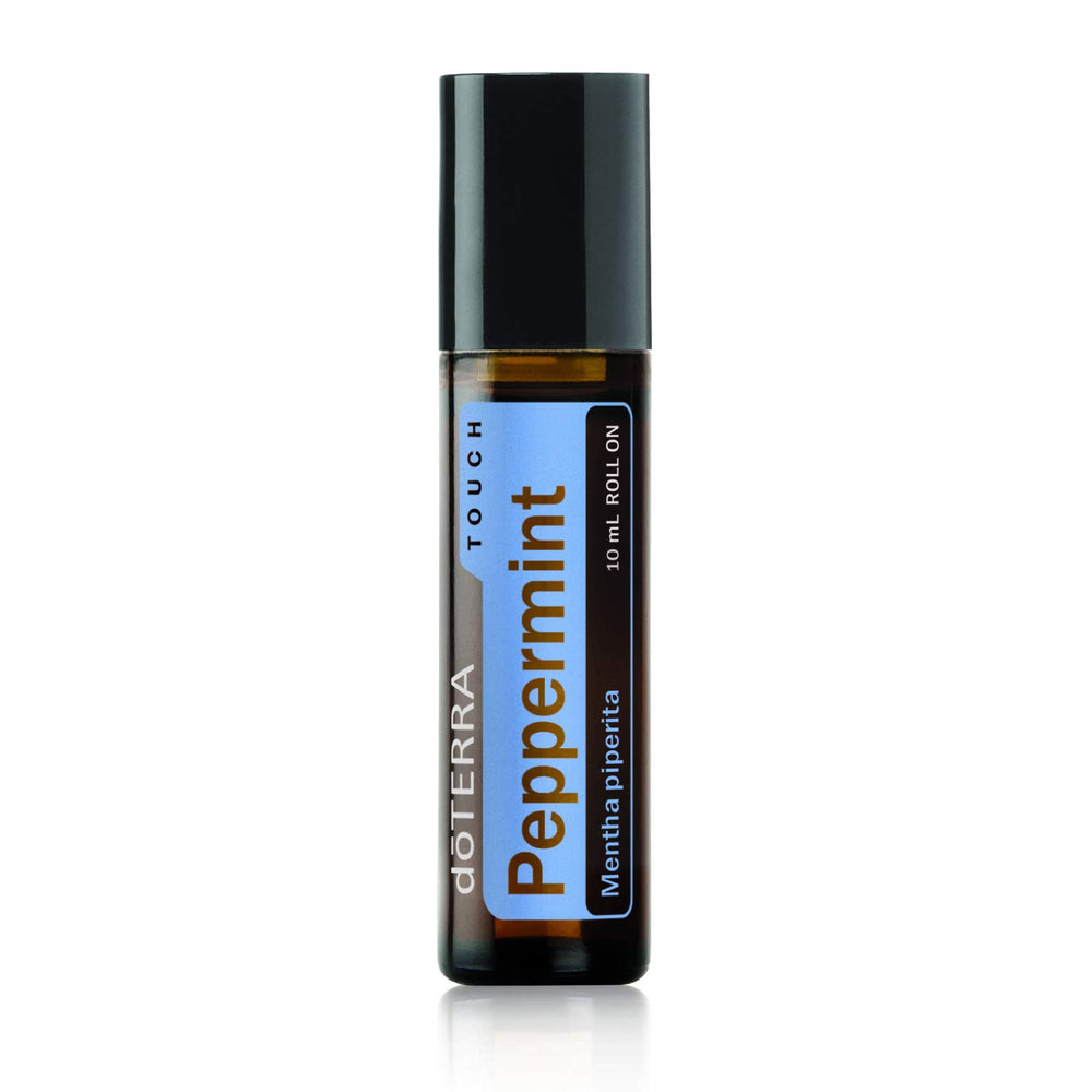 doTERRA Menthe Poivrée Touch, bouteille-roll-on pratique pour application rapide.