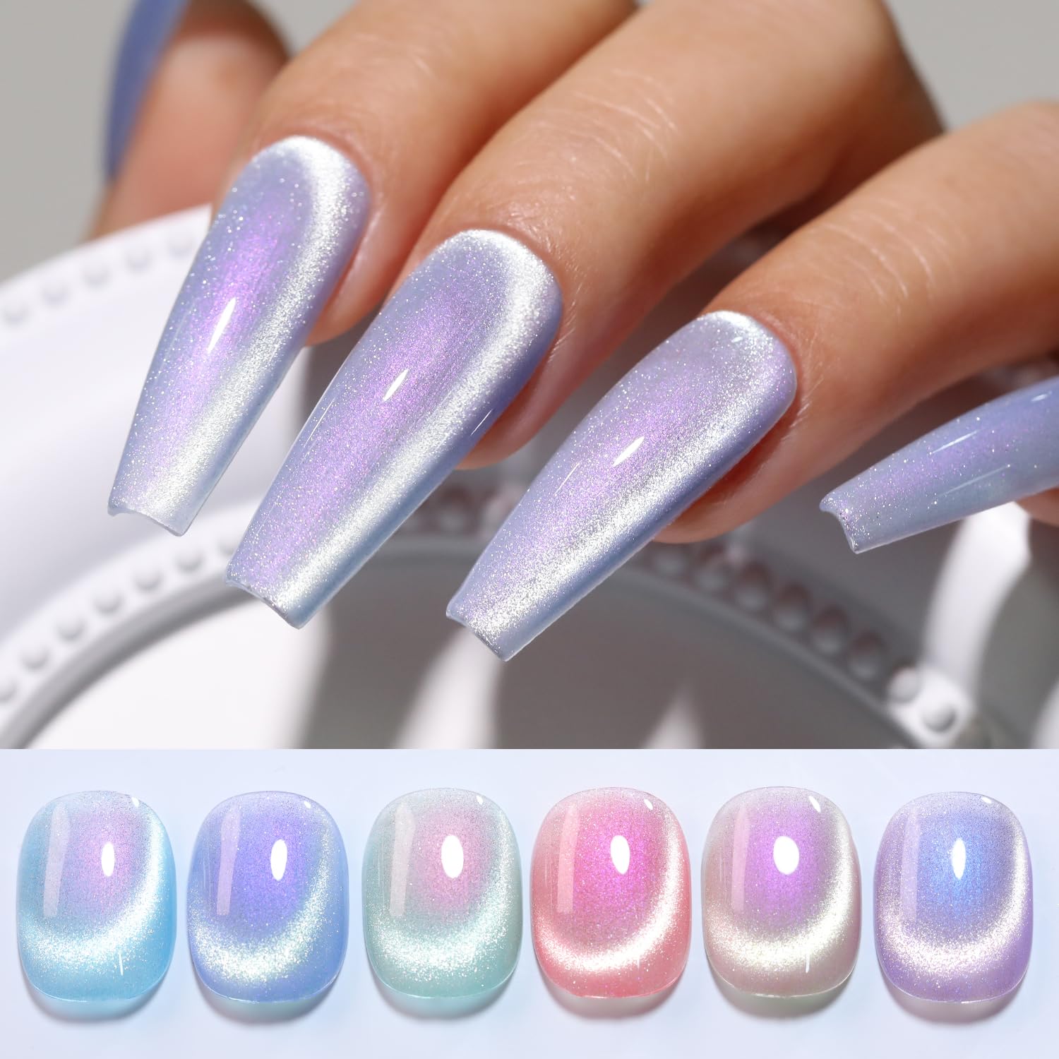 Double Rhythm cat eye gel polish kit packaging showing contents for at-home nails