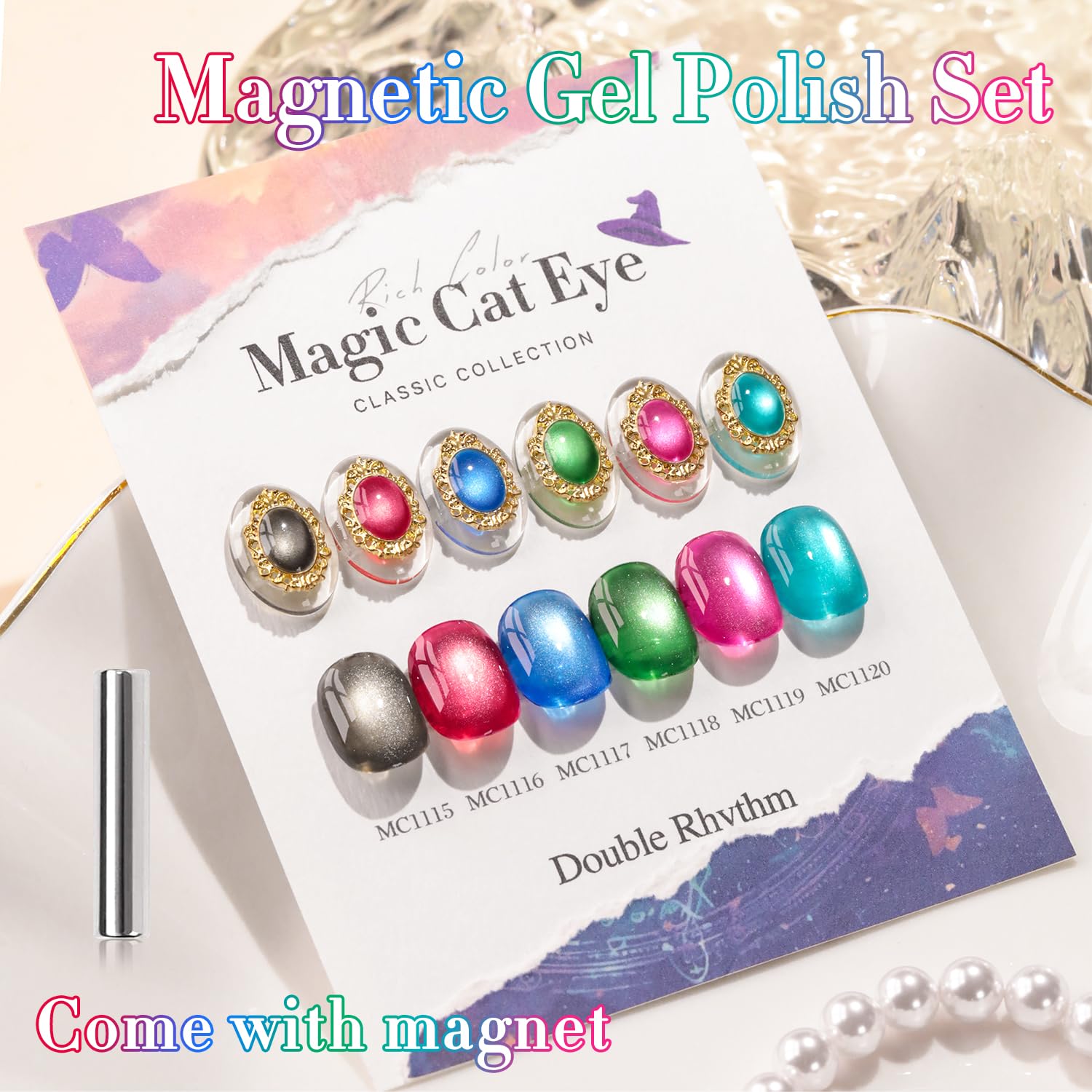 Gel Double Rhythm effet œil-de-chat aimant, impression magnétique pour des reflets profonds.