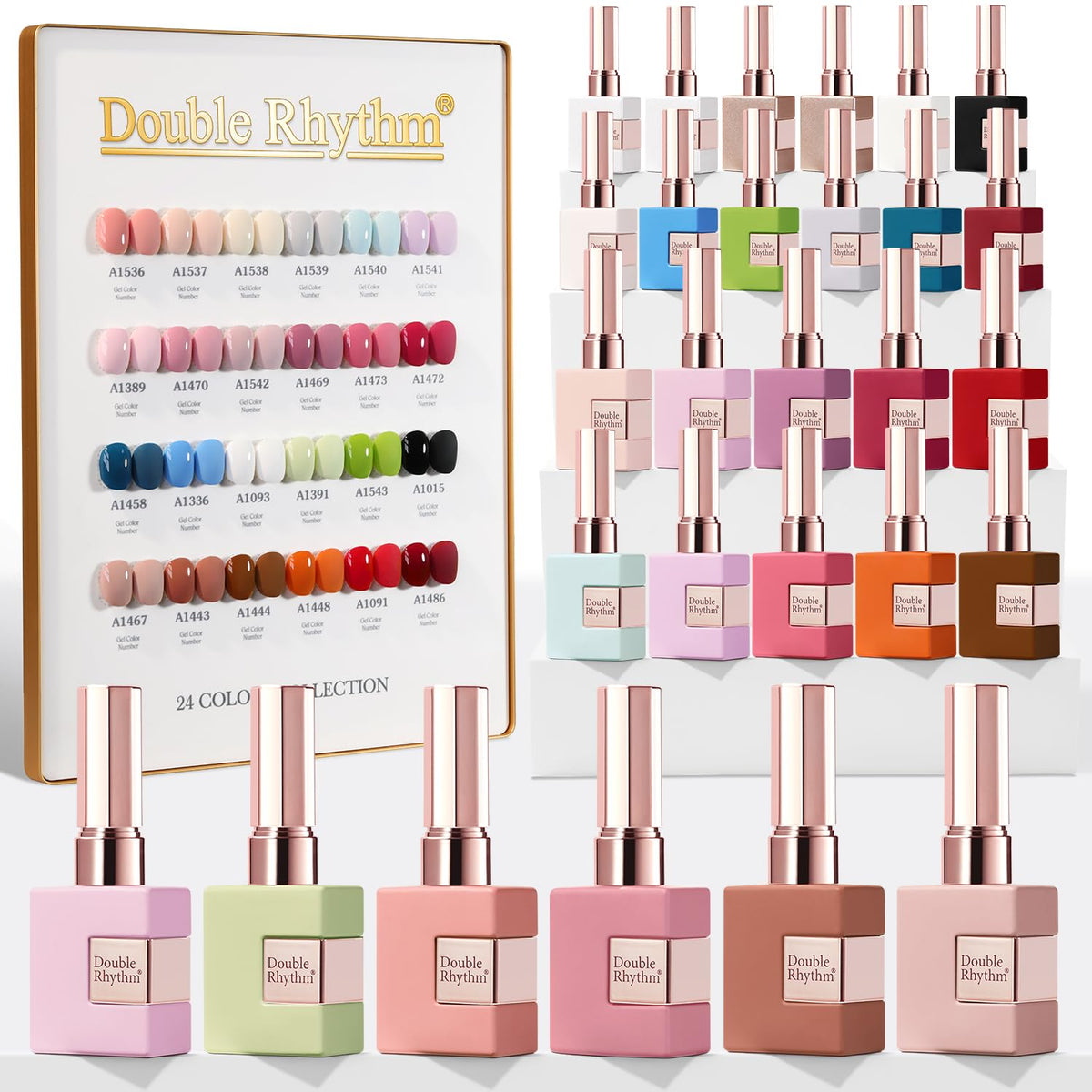 Double Rhythm – ensemble vernis gel 28pcs, bouteilles identiques pour une application homogène.
