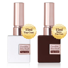 Top coat brillant Double Rhythm 15 ml, éclat durable.