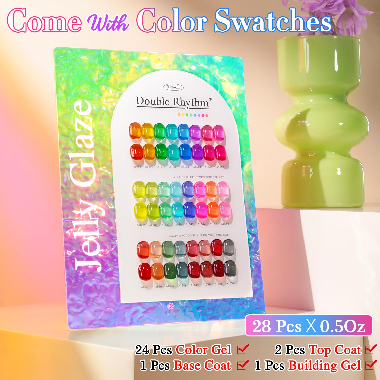 Double Rhythm vernis gel transparent de finition, deux flacons inclus pour brillance durable.