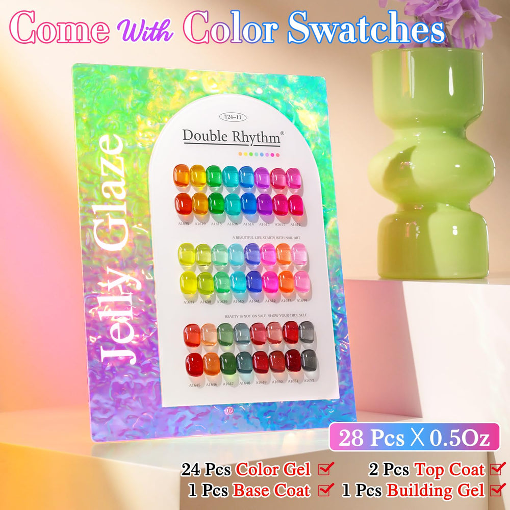 Double Rhythm vernis gel transparent de finition, deux flacons inclus pour brillance durable.