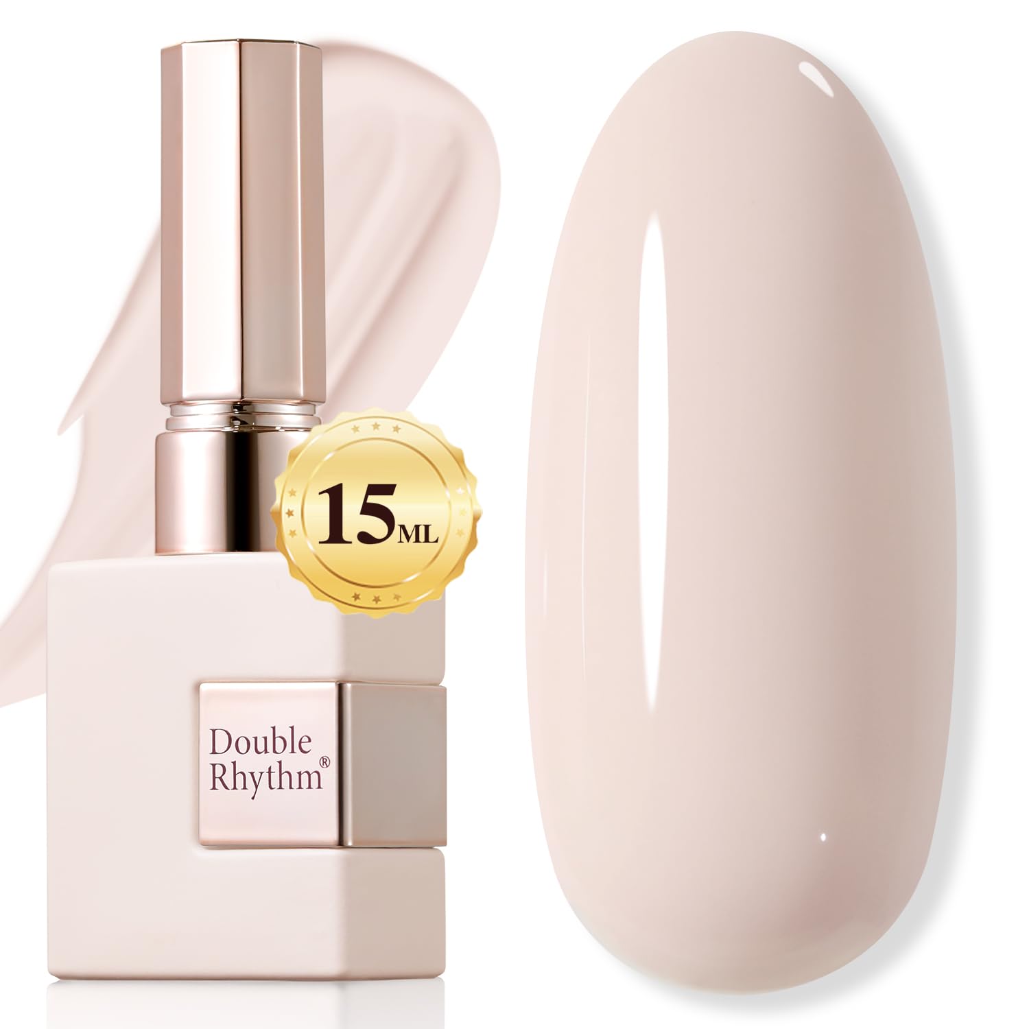 Vernis Gel Double Rhythm Beige Rose sur flacon, couleur homogène et élégante.