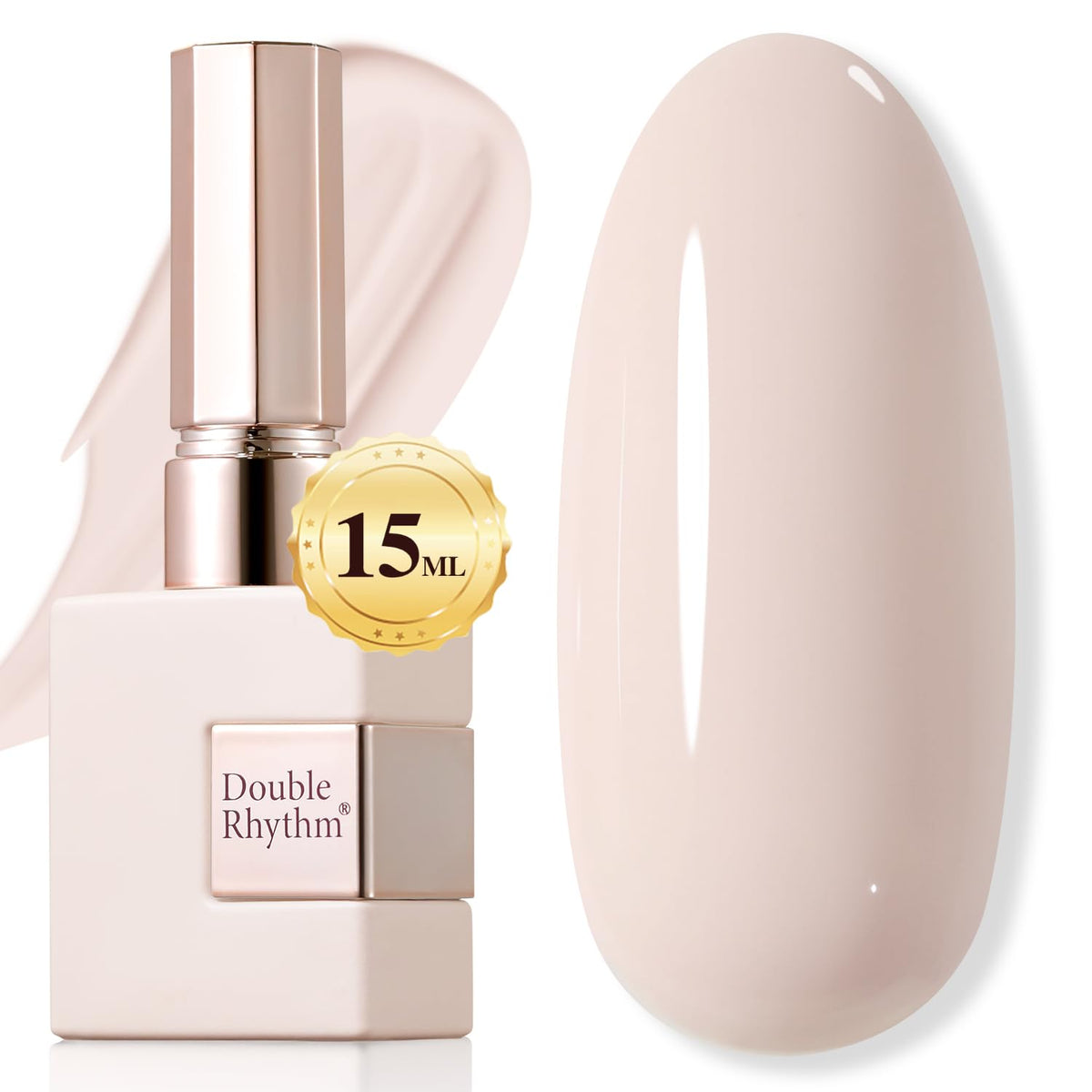Vernis Gel Double Rhythm Beige Rose sur flacon, couleur homogène et élégante.