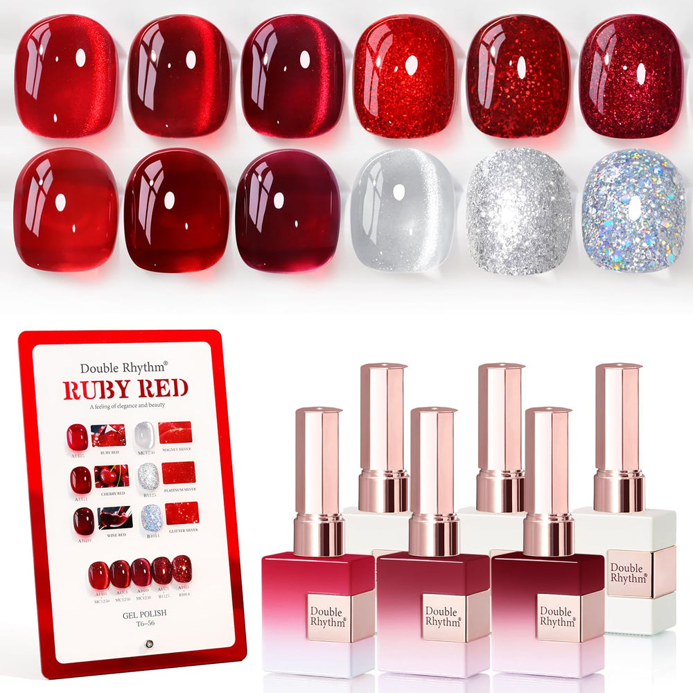 Double Rhythm vernis gel 15 ml bordeaux translucide sur bouteille, couleur riche et longue tenue.