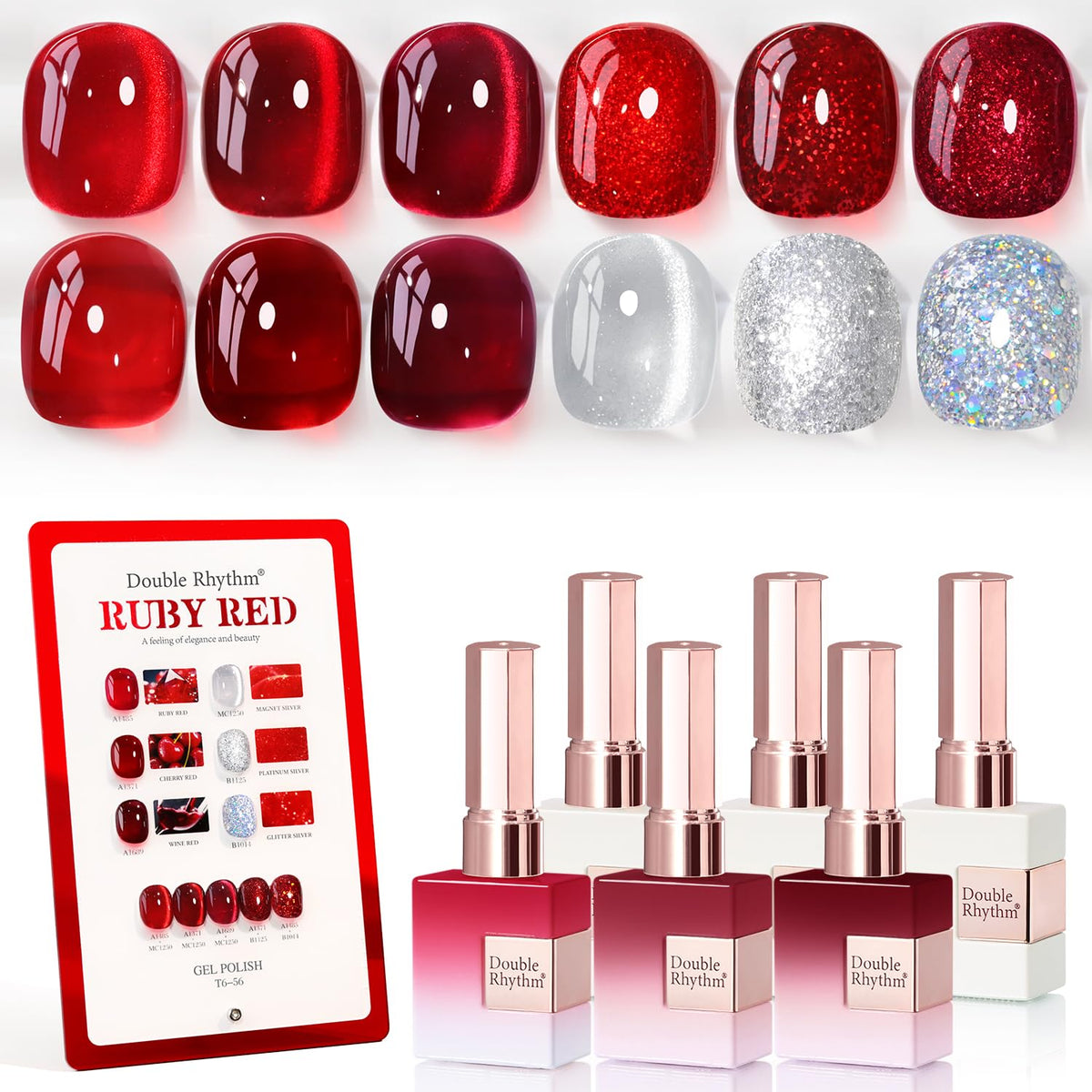 Double Rhythm vernis gel 15 ml bordeaux translucide sur bouteille, couleur riche et longue tenue.