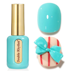 Vernis gel Double Rhythm 15ml avec bouteille ronde dorée bleu pastel prêt à l’emploi.