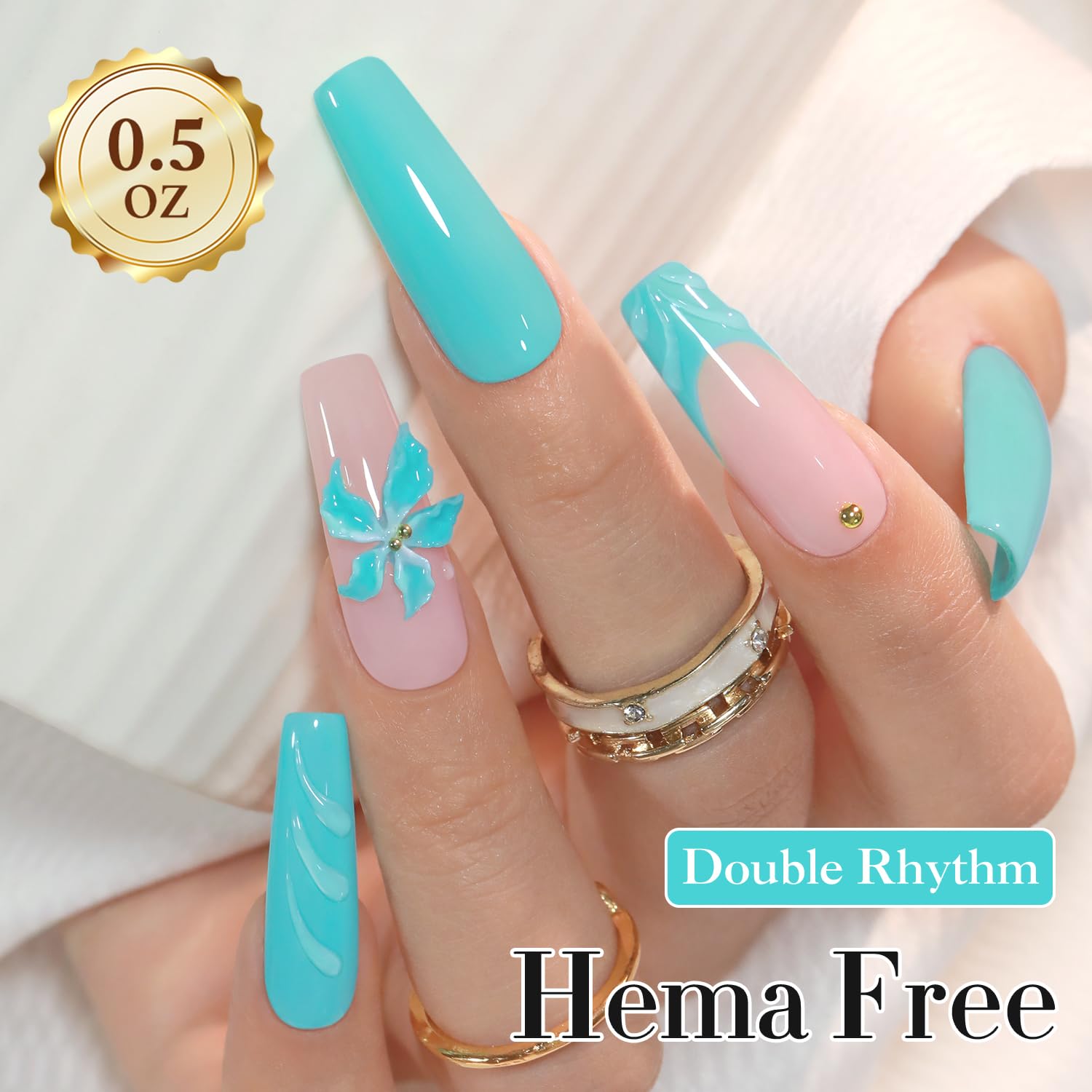 Vernis gel Double Rhythm 15ml, bouchon doré, présentation élégante et pratique.