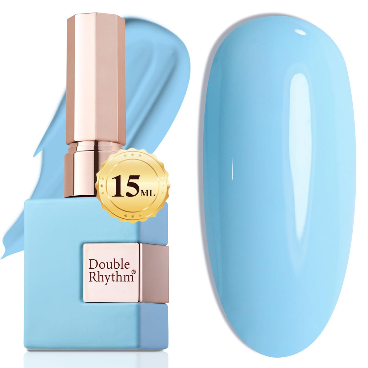 Vernis gel Double Rhythm 15ml pur bleu clair, fini brillant et durable.
