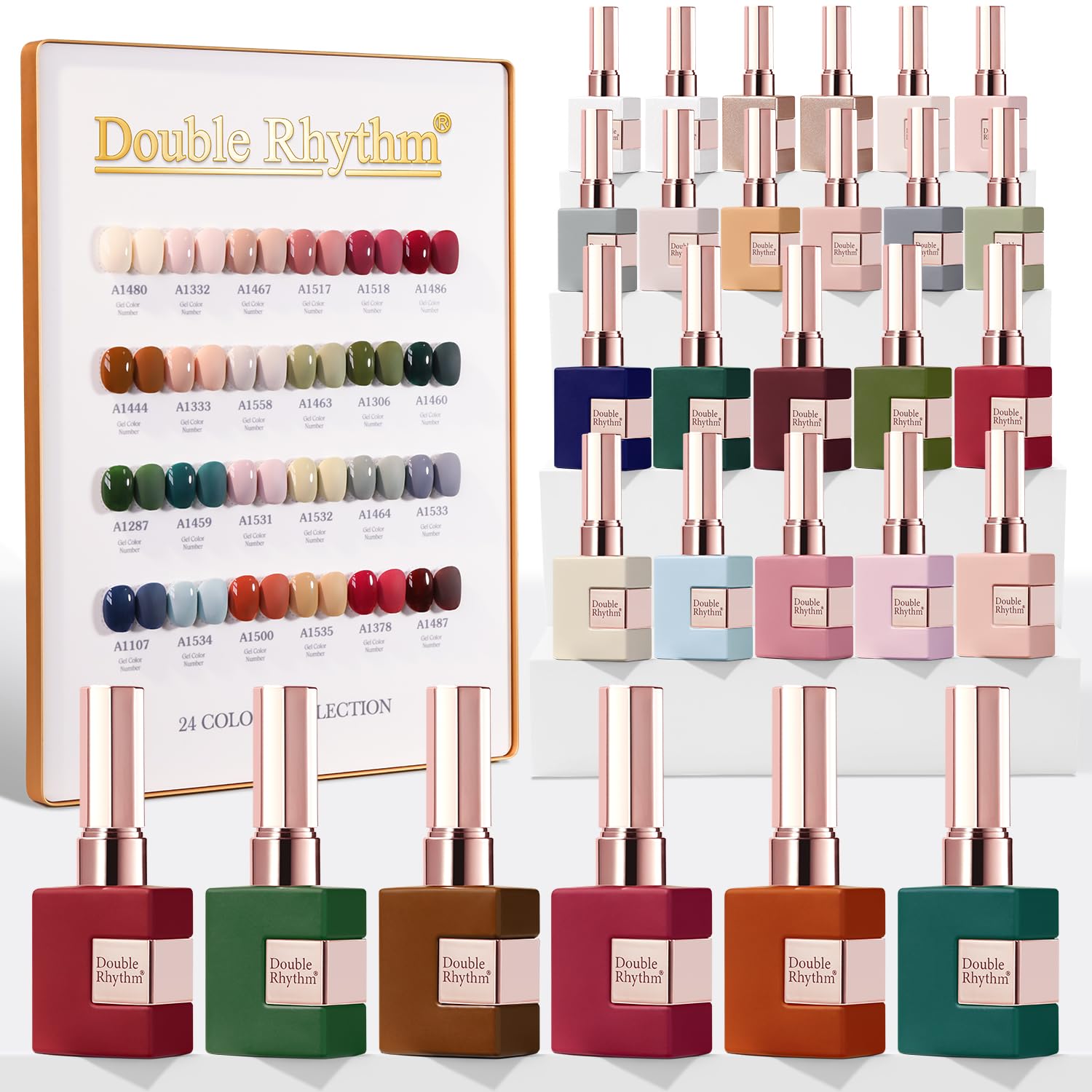 Double Rhythm ensemble vernis gel 28 pièces avec bouteilles identiques, prêt à l’emploi.