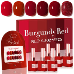 Double Rhythm vernis gel bourgogne étincelant dans flacon 15 ml, fini brillant durable.