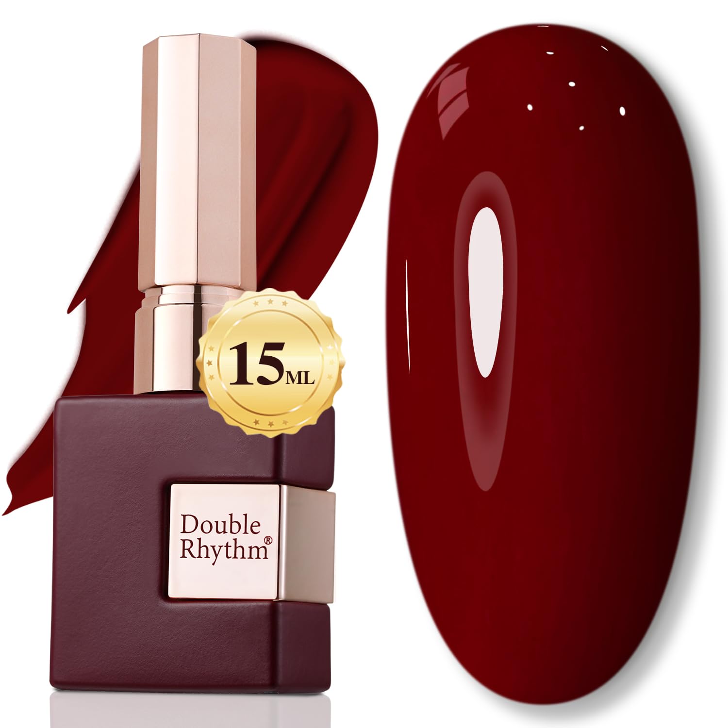 Vernis gel Burgundy Double Rhythm, flacon 15ml, tenue longue et brillance.