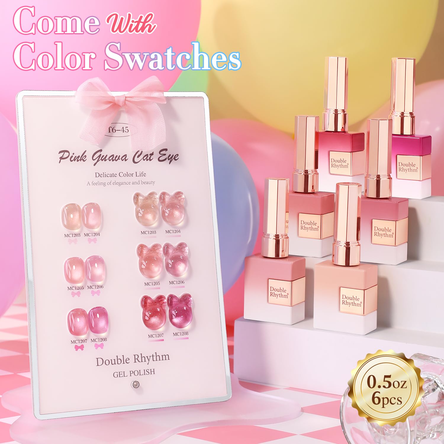 Double Rhythm vernis gel rose – échantillon couleur pratique pour retouches à domicile.