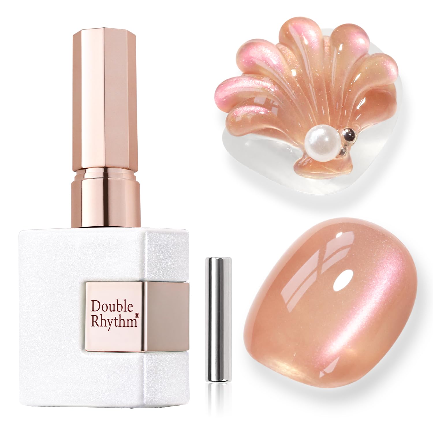 Vernis gel Double Rhythm effet chat-yeux orange foncé pour un look audacieux.