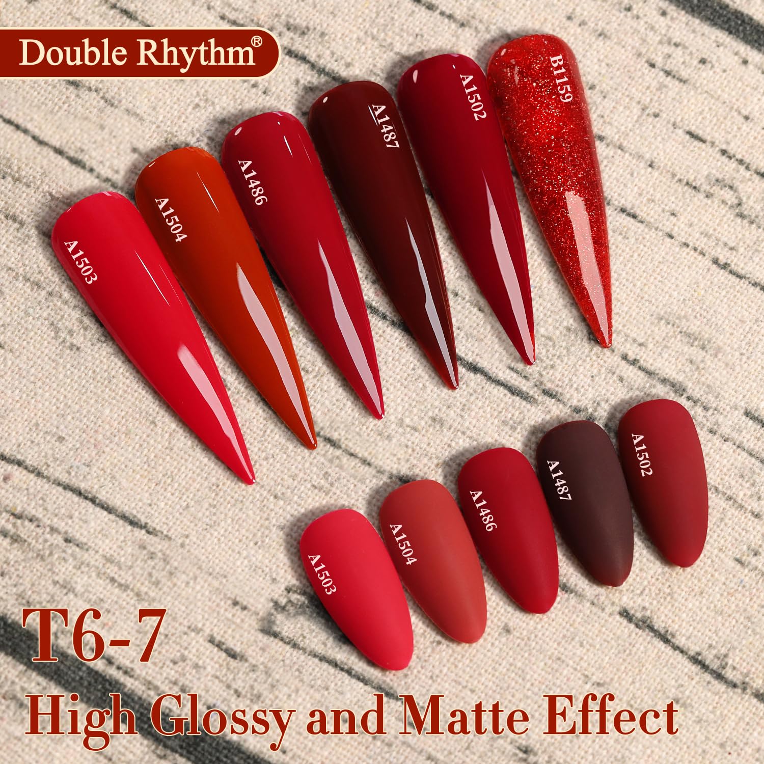 Double Rhythm ensemble 6 bouteilles, vernis gel couleur identique, pratique pour designs sur les ongles.