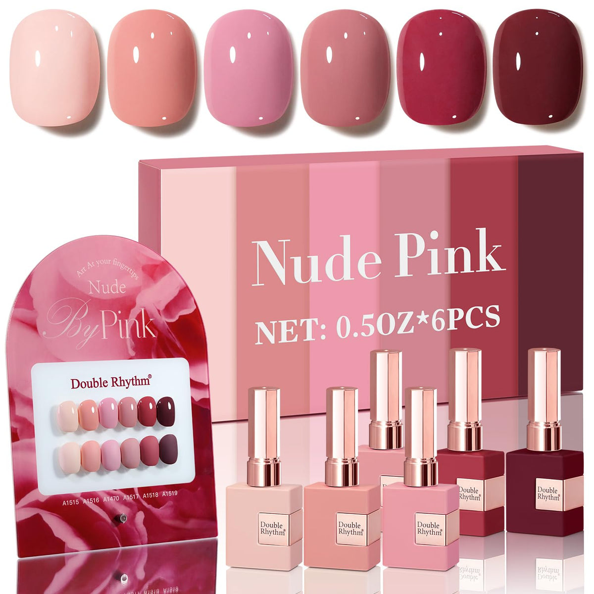 Double Rhythm ensemble vernis gel 6 pièces, parfait pour une manucure maison harmonieuse.