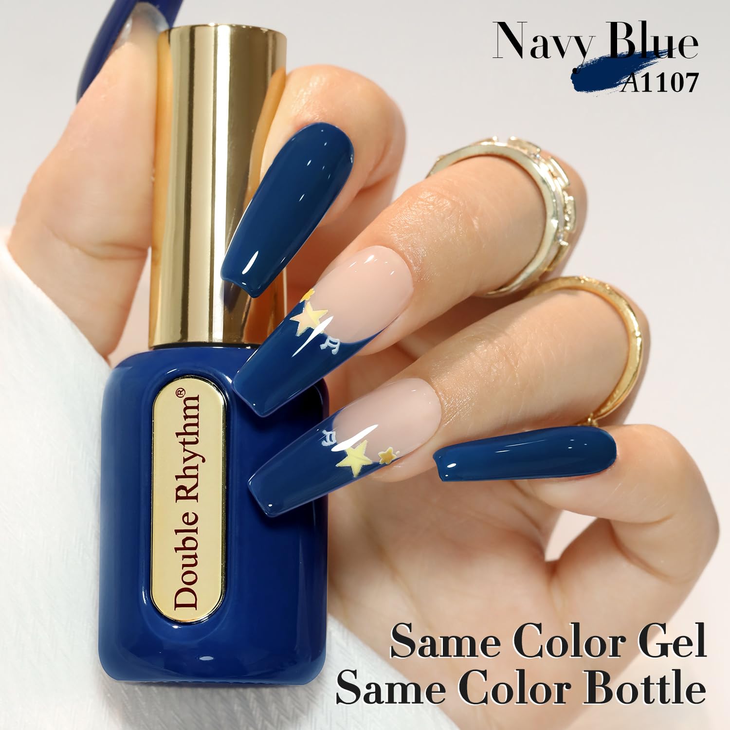 Vernis gel Double Rhythm 15 ml, flacon rond et doré.