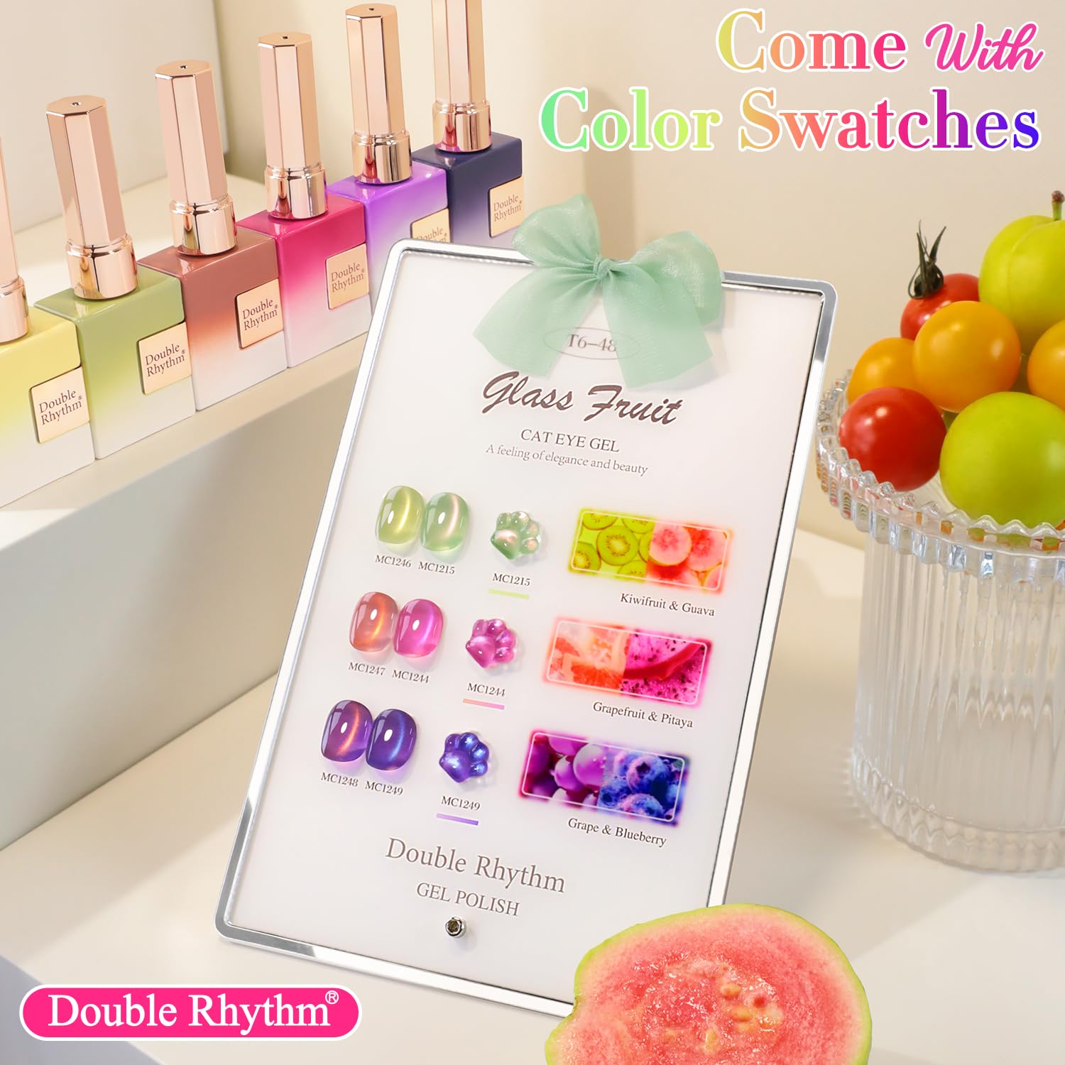 Vernis gel Double Rhythm Fruit Cat Eye Rose Glitter, rendu pailleté et lumineux.