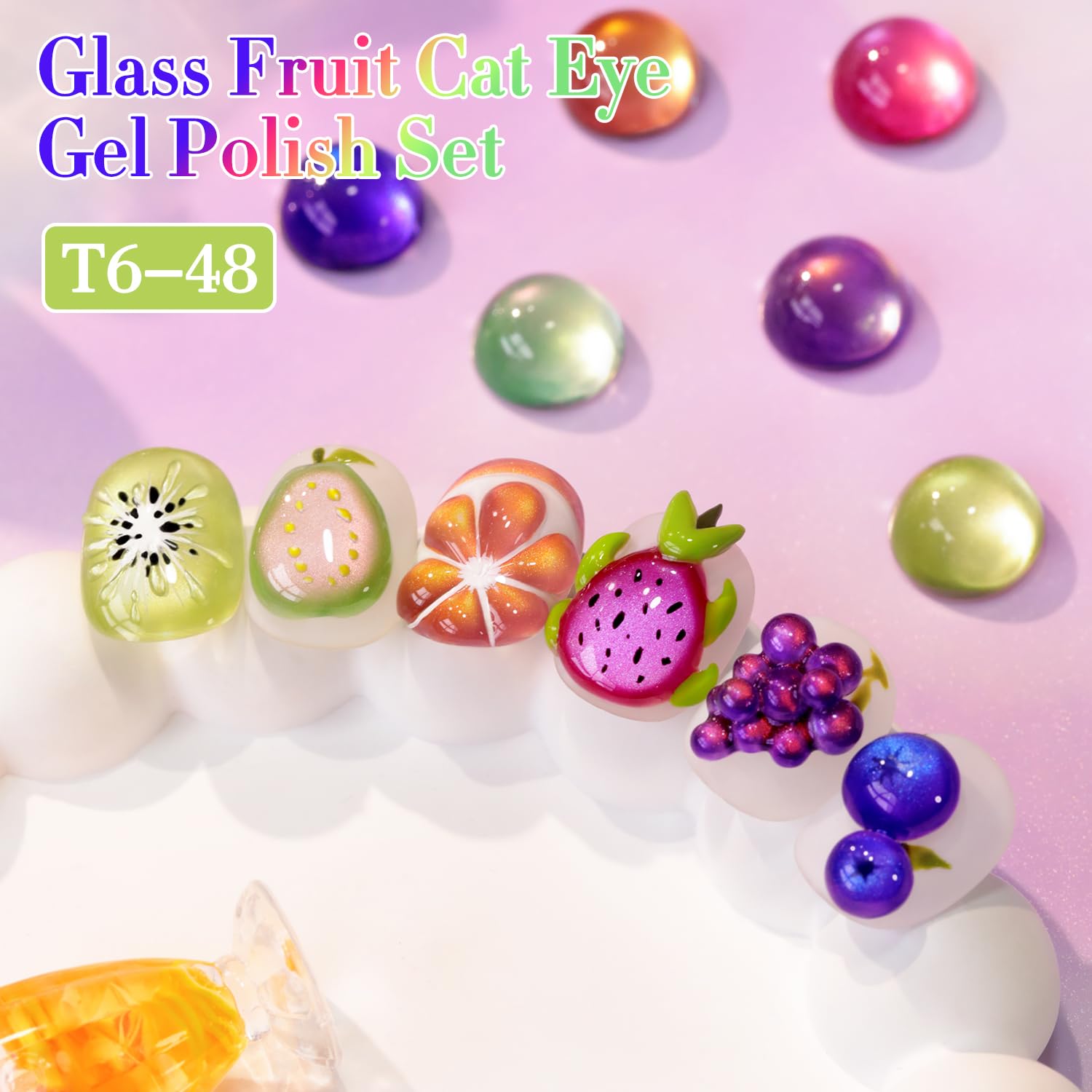 Vernis gel Double Rhythm Fruit Cat Eye Vert Verre, reflets subtils et brillants.