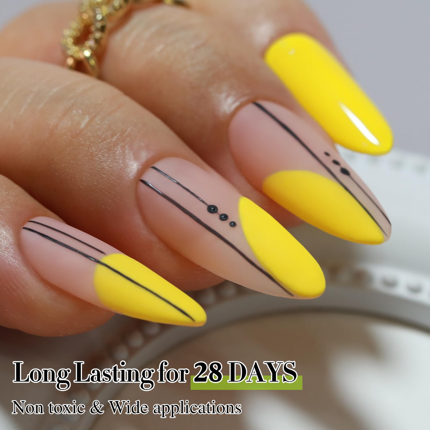 Double Rhythm jaune vernis gel 15ml application sur ongles, brillance durable