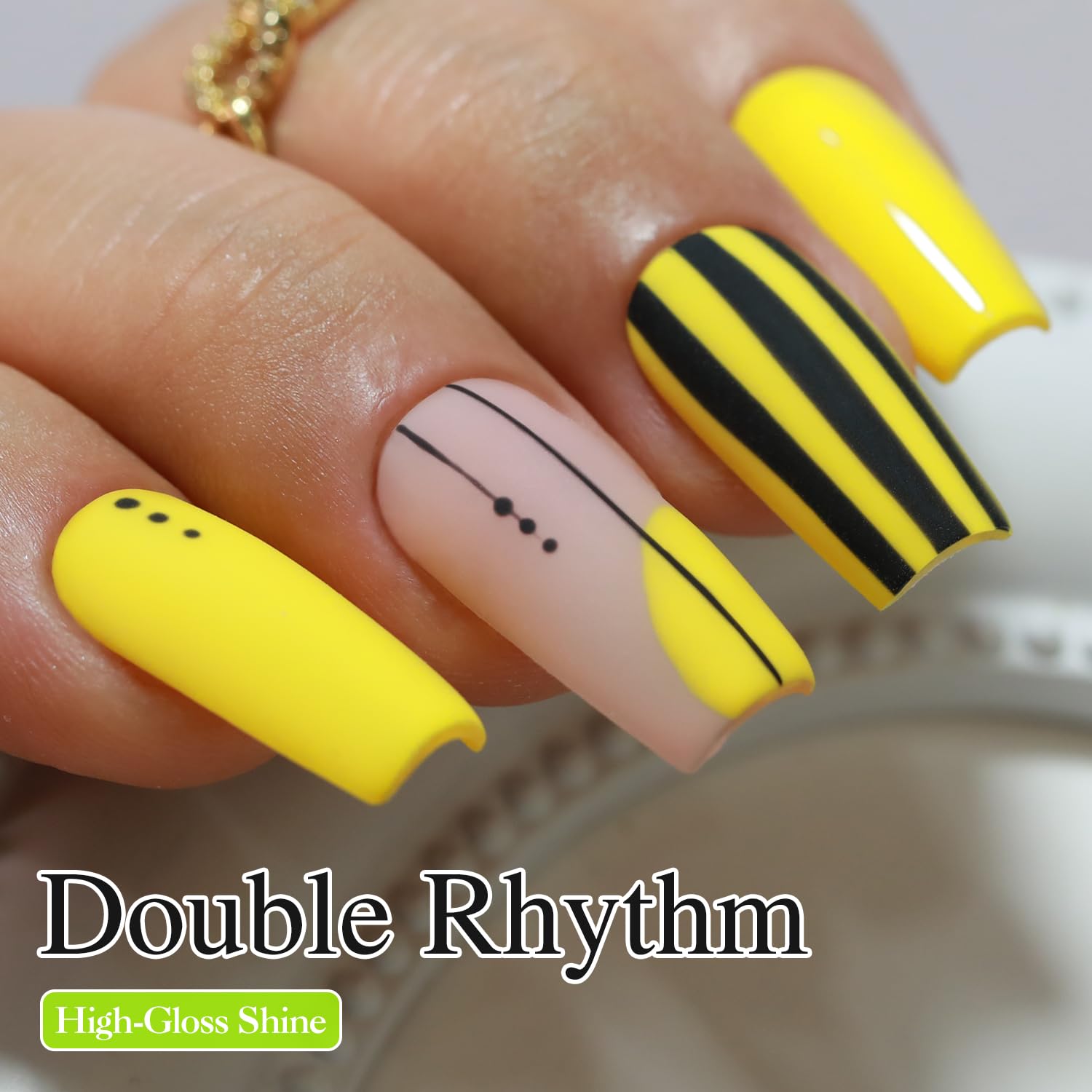 Double Rhythm jaune vernis gel 15ml pinceau, précision facile pour débutants
