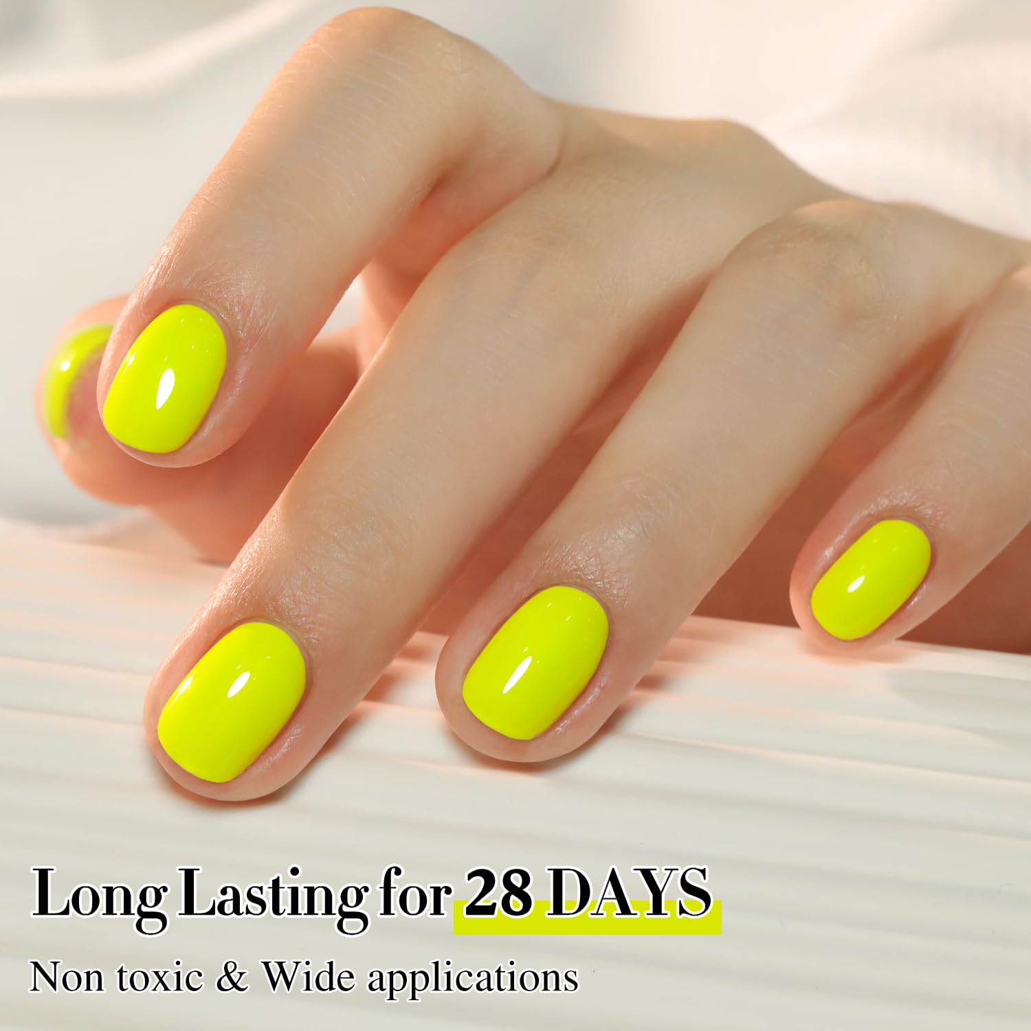 Emballage élégant Double Rhythm, design moderne pour vernis gel jaune neon.