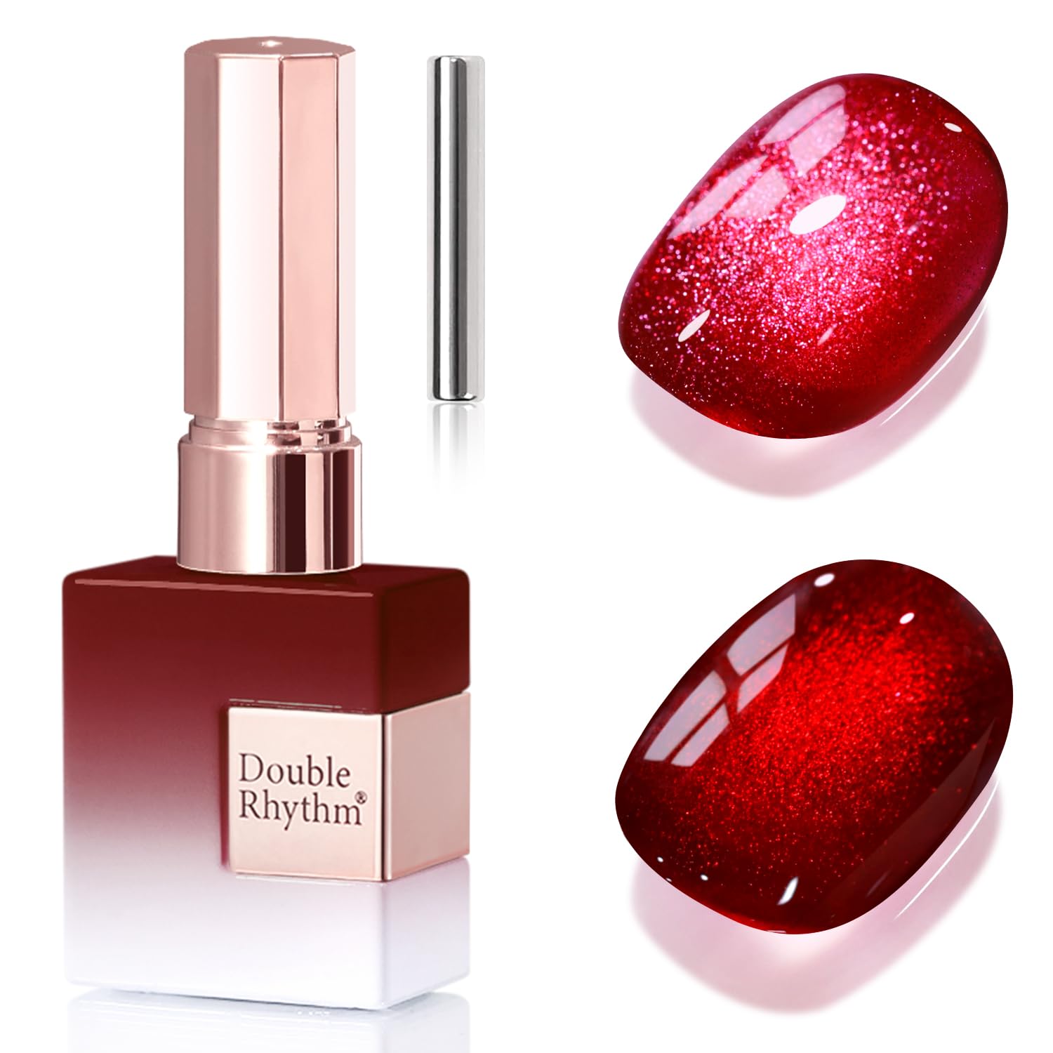 Vernis gel œil-de-chat Double Rhythm 15ml, effet magnétique discret pour salon à domicile.