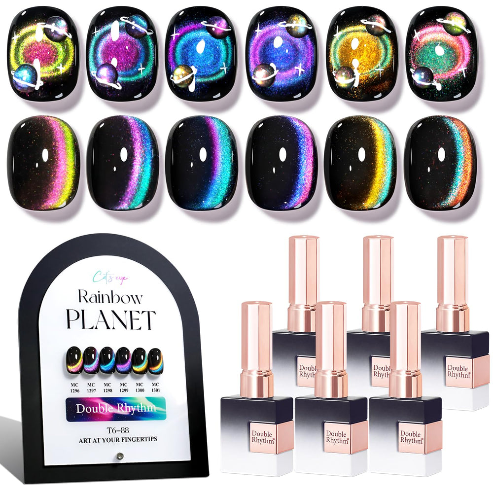 Vernis gel Double Rhythm œil de chat : ensemble de 6 couleurs identiques idéal pour ongles courts.