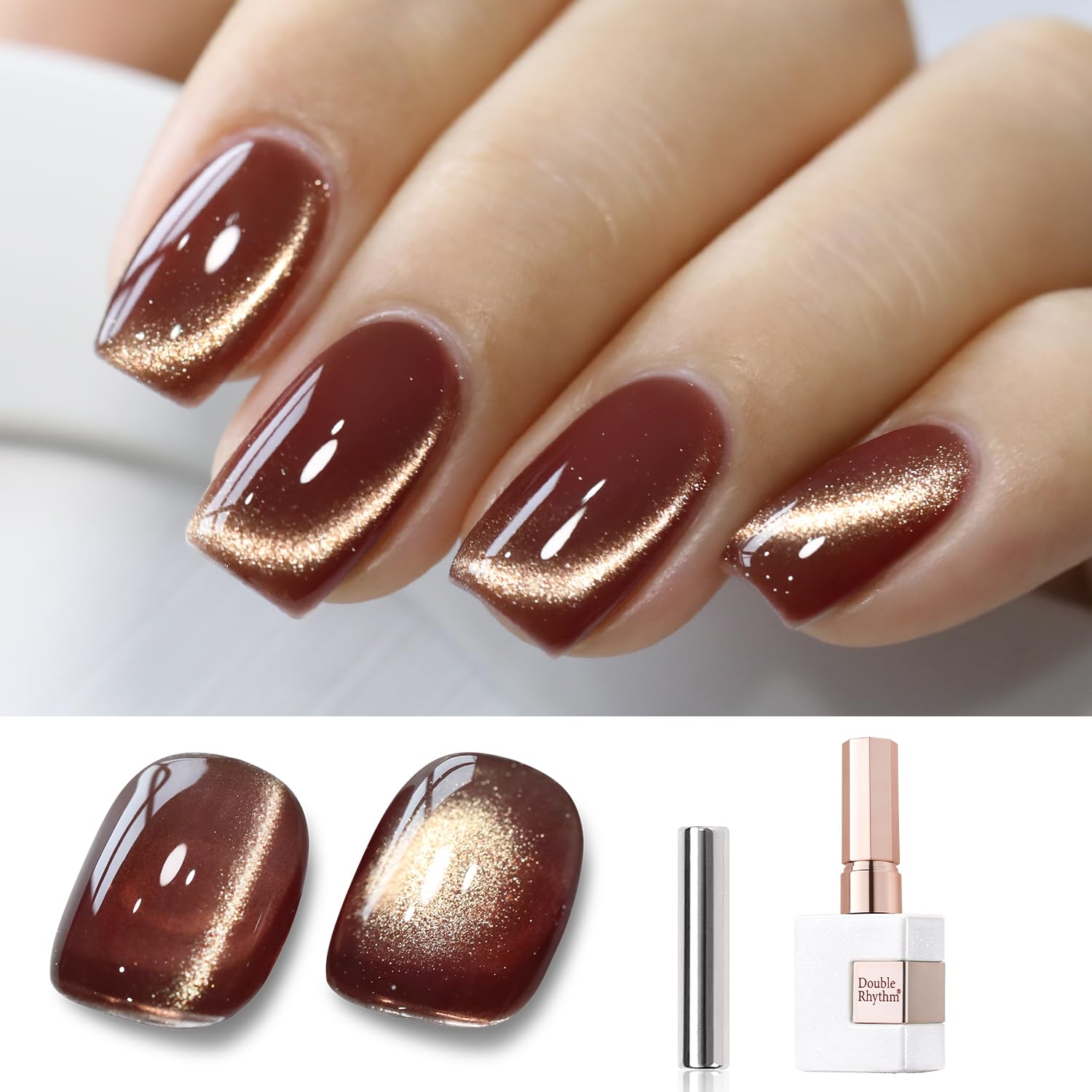 Vernis gel Double Rhythm œil-de-chat Ice, effet magnétique pour manucure maison.