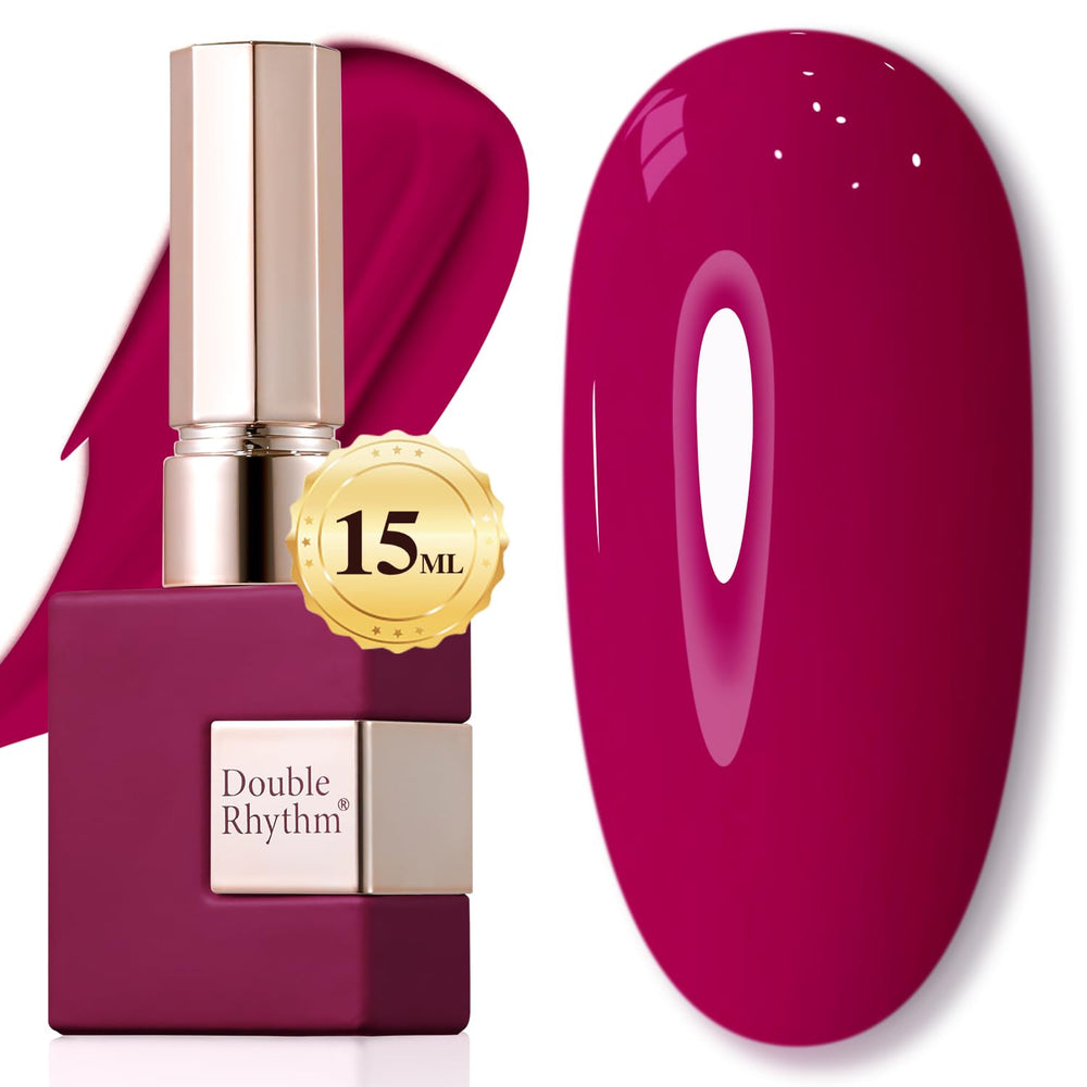 Vernis gel Double Rhythm rouge vin en flacon 15 ml, couleur pure et homogène.