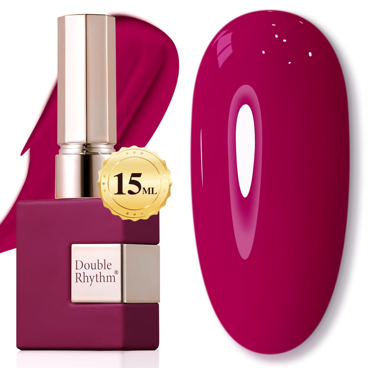 Vernis gel Double Rhythm rouge vin en flacon 15 ml, couleur pure et homogène.