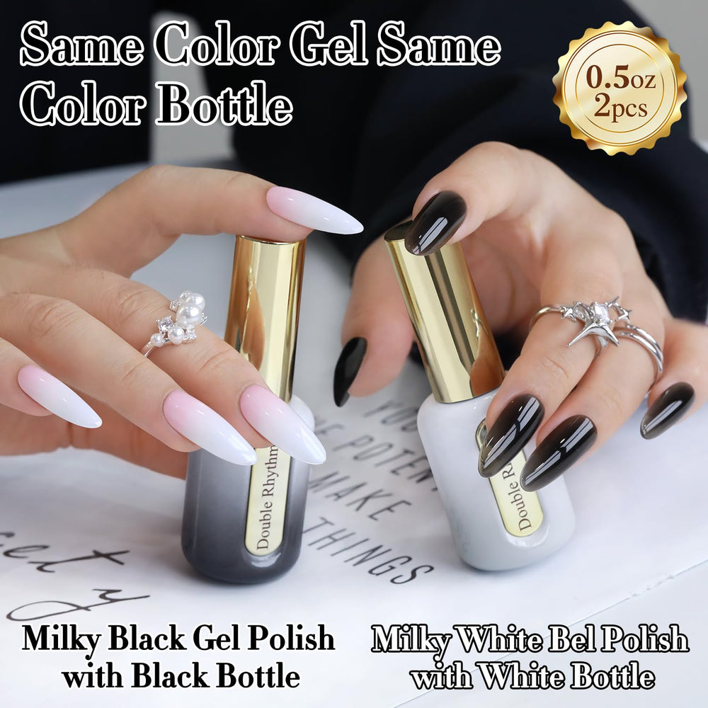 Teinte neutre lactée des vernis gel Double Rhythm pour une manucure naturelle.