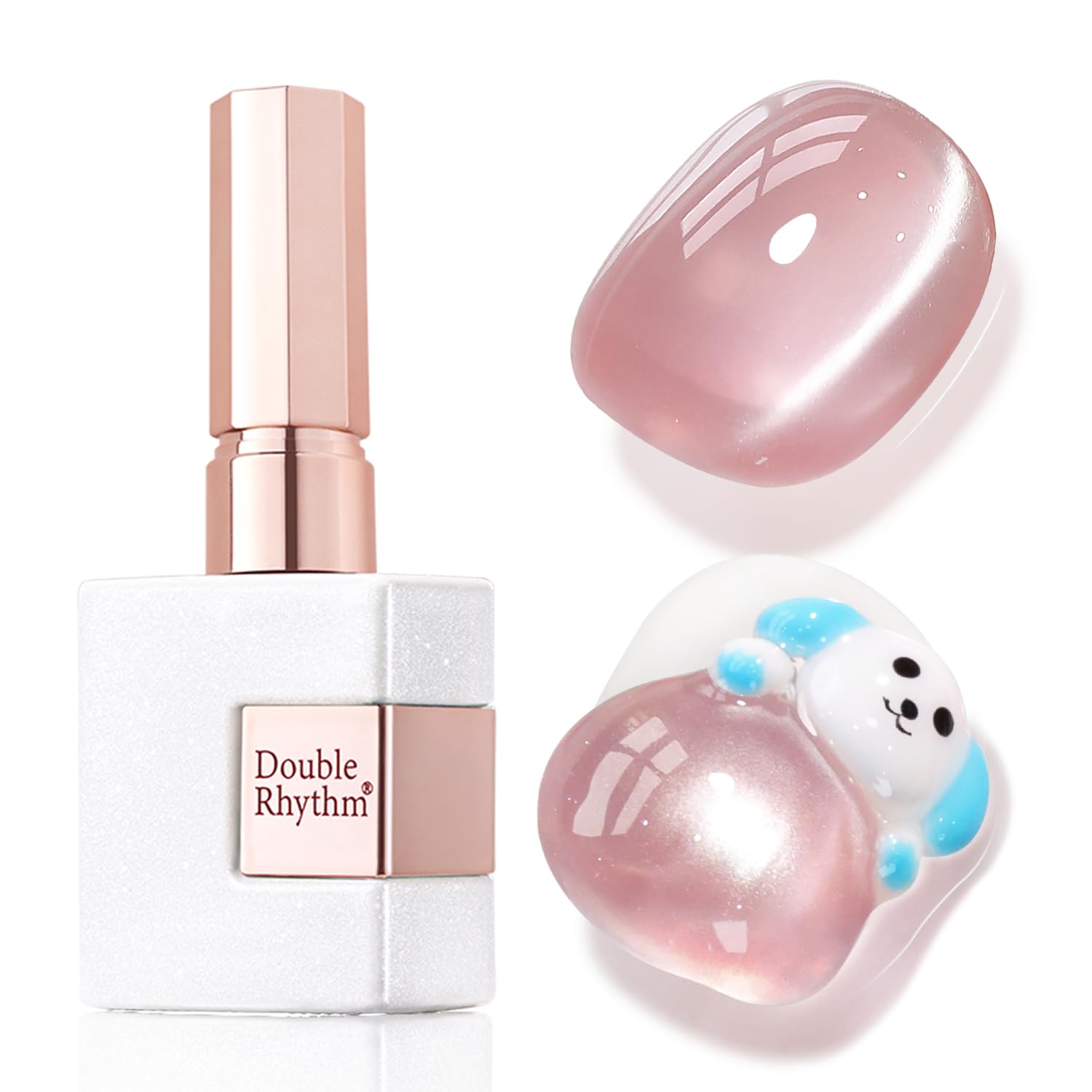 Double Rhythm Cat Eye Jelly Rose pâle, effet holographique, parfait pour une manucure à domicile.