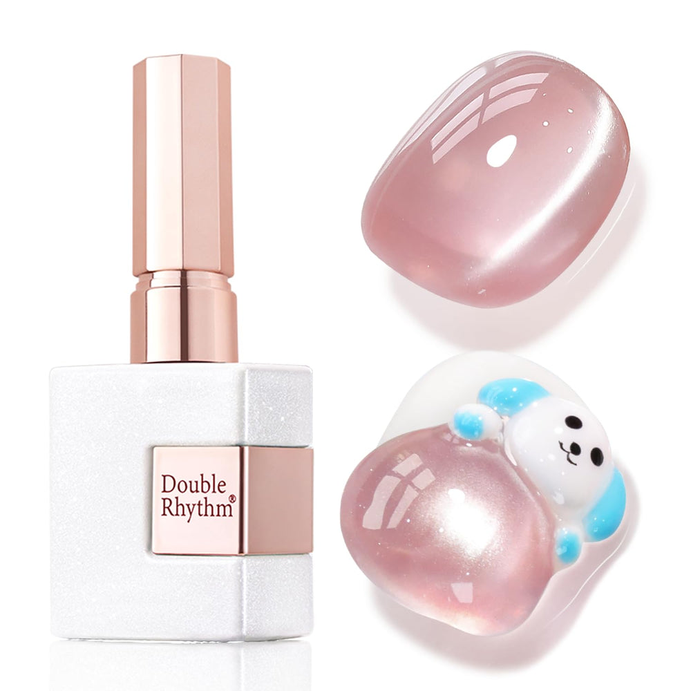 Double Rhythm Cat Eye Jelly Rose pâle, effet holographique, parfait pour une manucure à domicile.