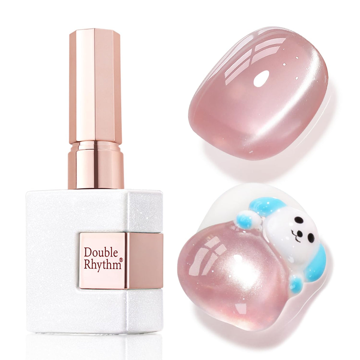 Double Rhythm Cat Eye Jelly Rose pâle, effet holographique, parfait pour une manucure à domicile.