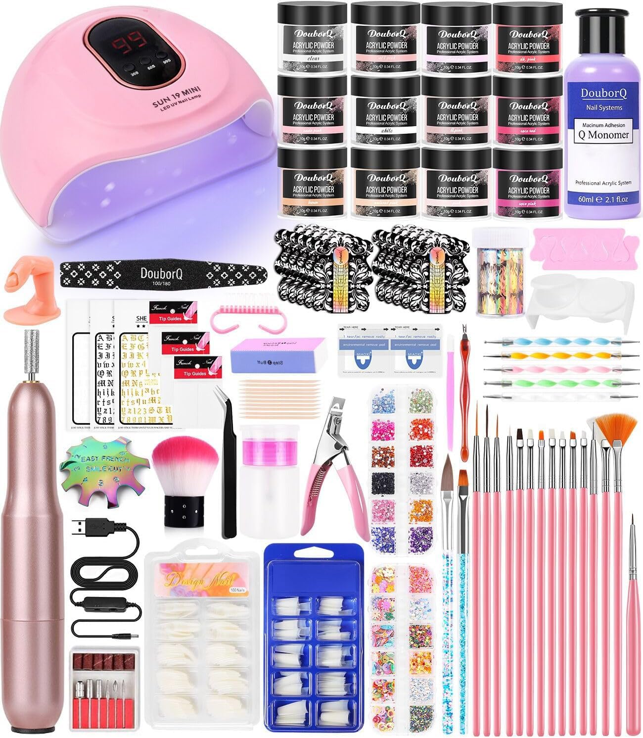 DouborQ kit ongles acryliques, ensemble complet prêt pour débuter la manucure à domicile