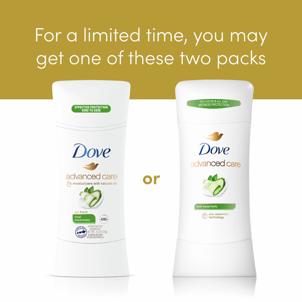 Dove Advanced Care Cool Essentials stick beside pear and cucumber scent.