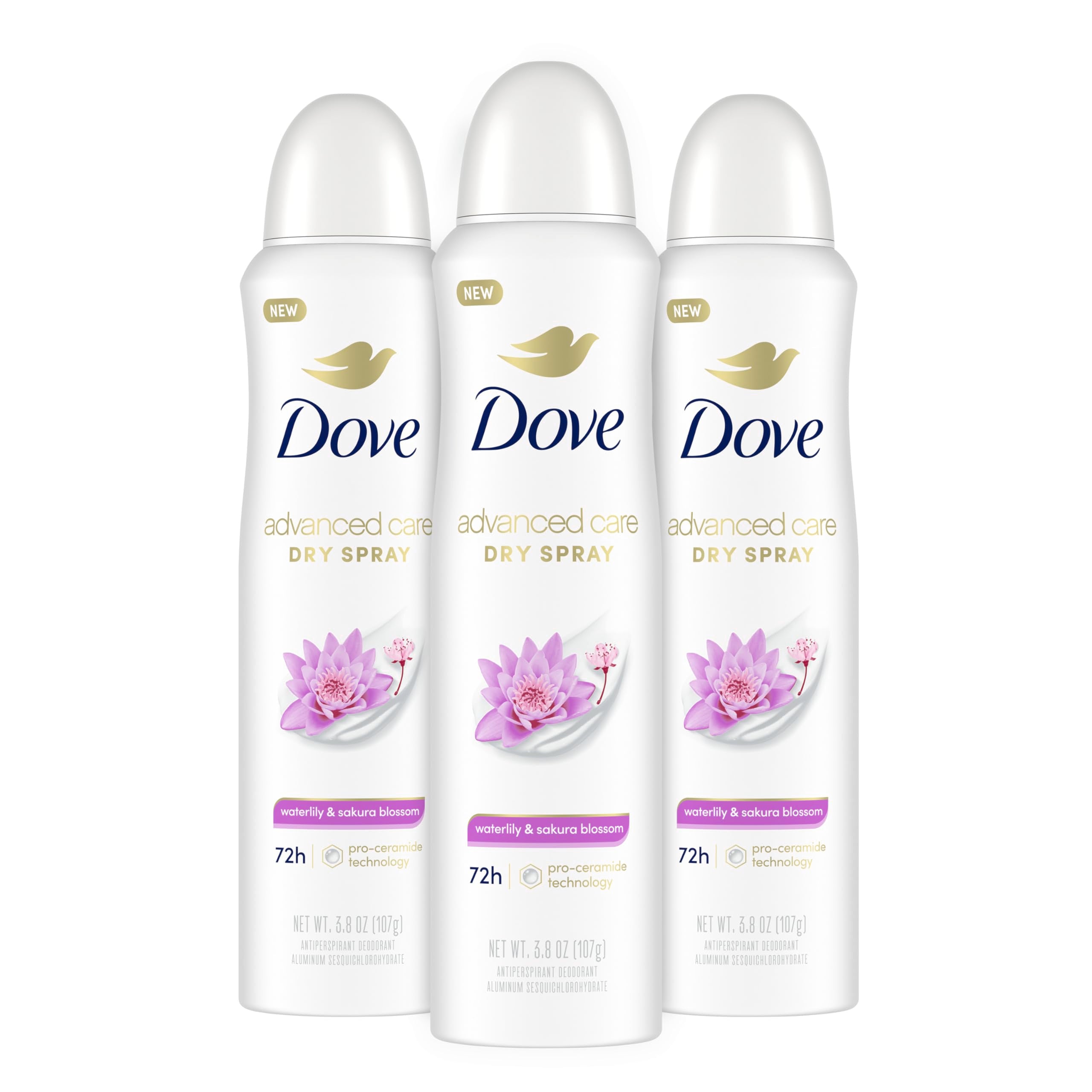 Dove Advanced Care nenuphar sakura - flacon spray: soin quotidien léger et parfum floral.