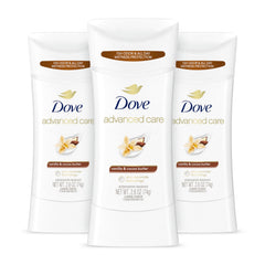 Dove Advanced Care Stick Vanille et Beurre de Cacao – emballage prêt à emporter.